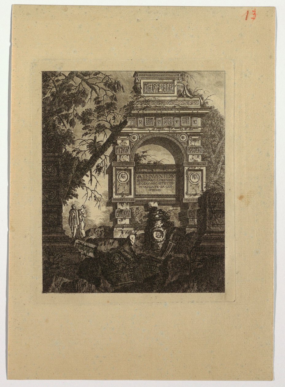 अग्रभाग, वासी आविष्कार, quot;फूलदानों, कब्रों, खंडहरों और फव्वारों के विभिन्न विषयों का संग्रह, कलाकारों के लिए उपयोगी...quot; से द्वारा जीन लॉरेंट लेगी