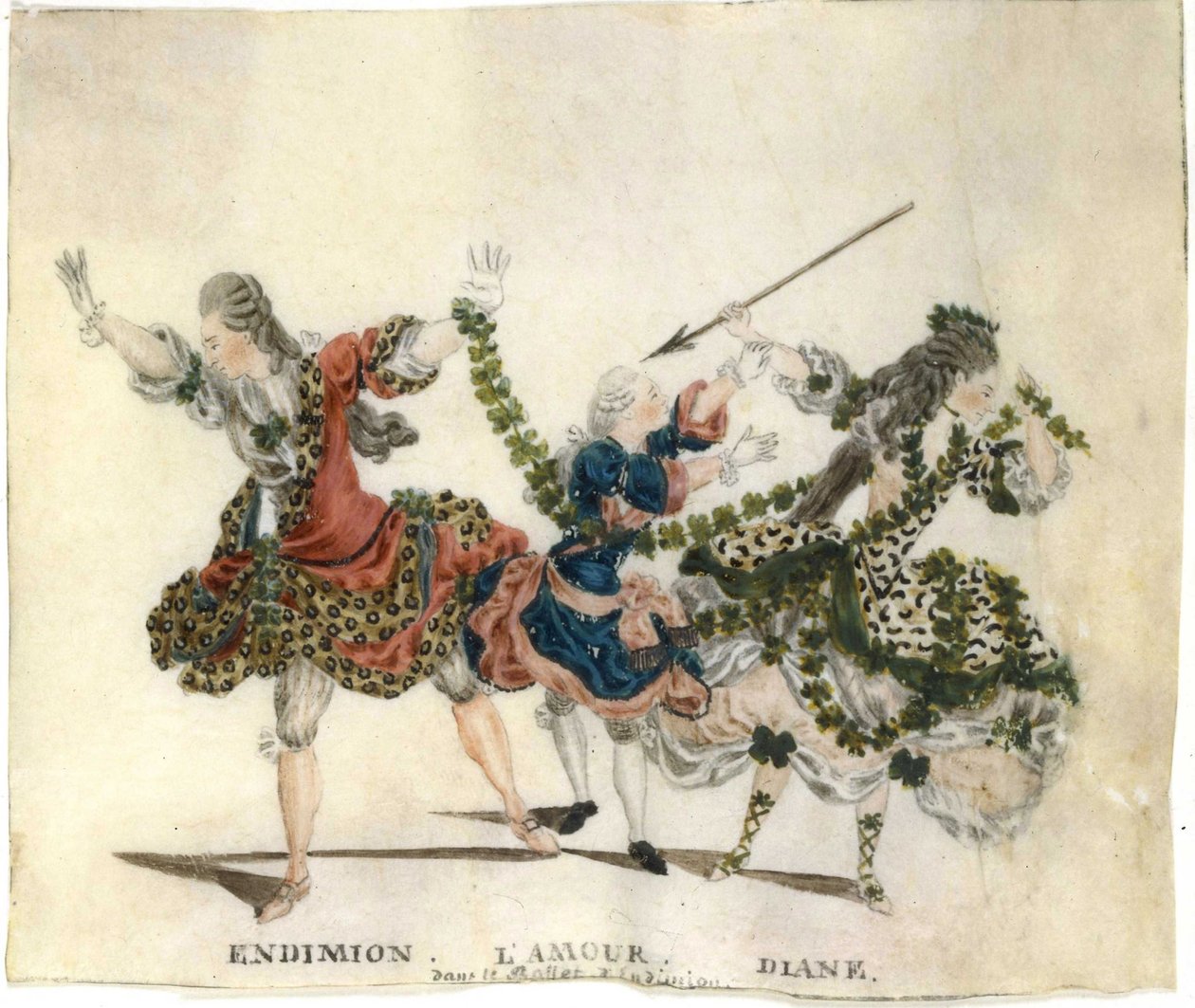 गेटानो वेस्ट्रिस द्वारा बैले एंडीमियन के लिए पोशाक डिजाइन, 1773-1778। द्वारा जीन लुई फ़ेशू