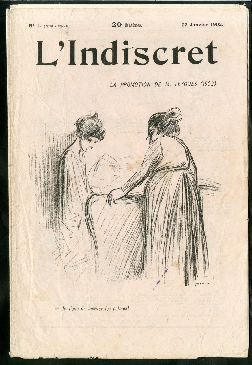 "L'Indiscret" का कवर, B & W . में व्यंग्य द्वारा जीन लुइस फोरैन