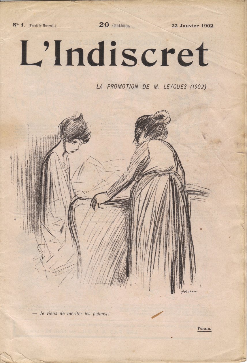 "" L'Indiscret" का कवर, नंबर 1, B & W . में व्यंग्य द्वारा जीन लुइस फोरैन