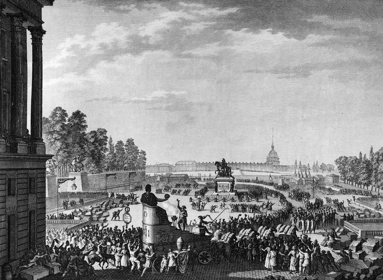फ़्रांसीसी क्रांति: 15 अप्रैल को स्विस ऑफ़ चेटौवियक्स (शैटॉ विएक्स या शैटॉ-विएक्स) के अवसर पर स्वतंत्रता का पहला उत्सव द्वारा जीन लुइस II (बाद में) प्रियर