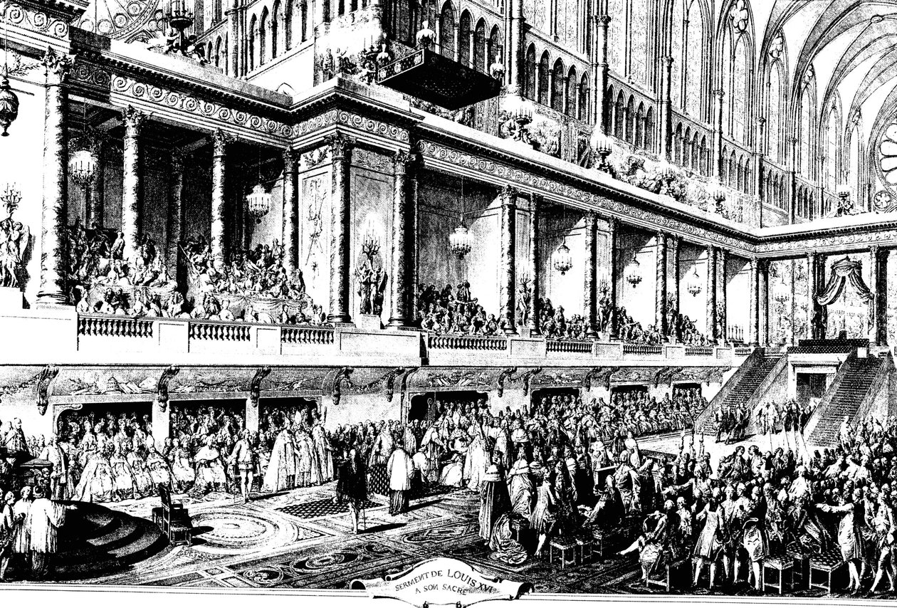 फ्रांस के लुई सोलहवें का राज्याभिषेक, 1775। द्वारा जीन-मिशेल द यंगर मोरो