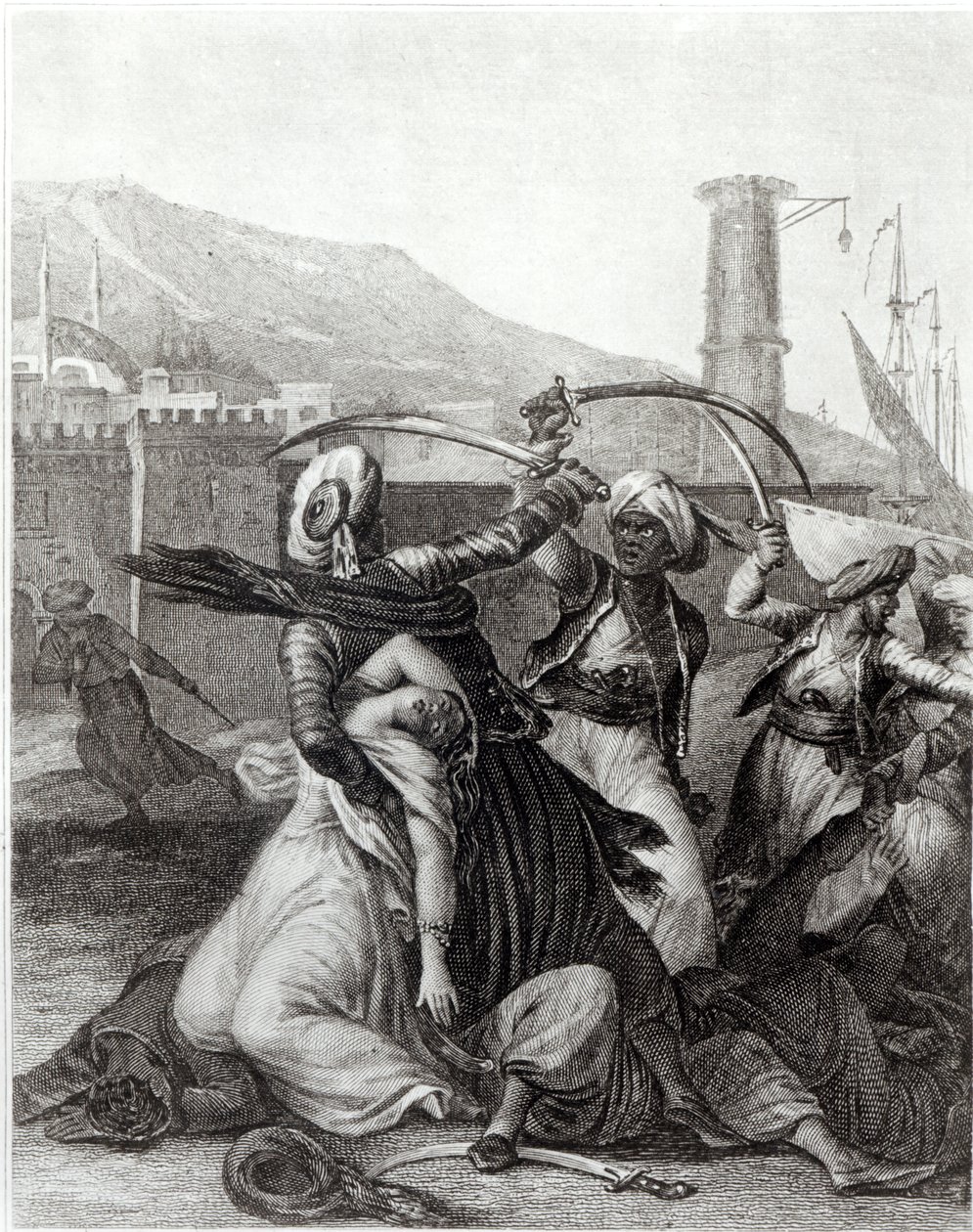 फ्रेंकोइस वोल्टेयर (1694-1778) द्वारा 'कैंडाइड' के अध्याय 11 से चित्रण (उत्कीर्णन) (बी/डब्ल्यू फोटो) द्वारा जीन मिशेल द यंगर (बाद) मोरो