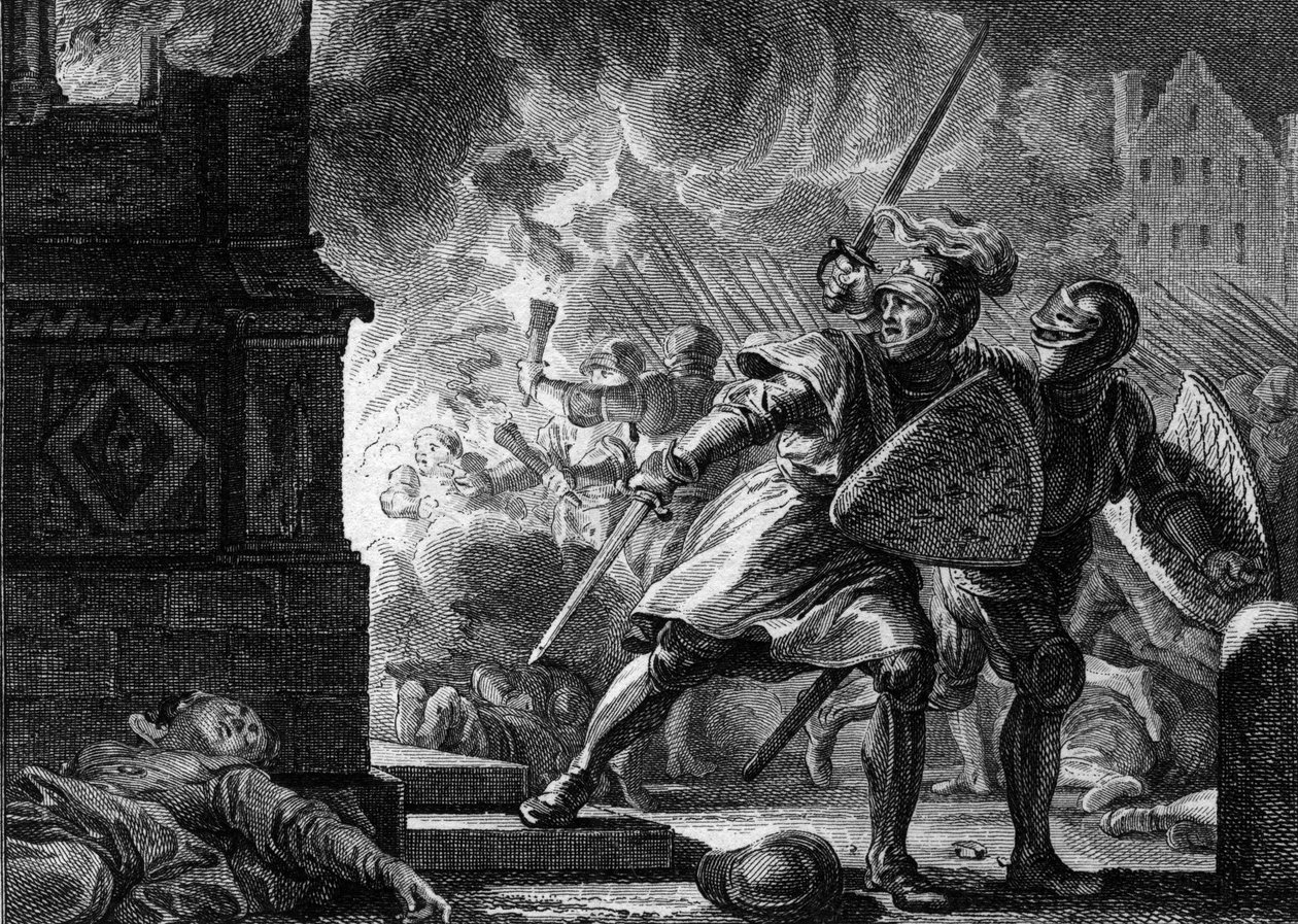 लुई VII द यंग या पवित्र (1120-1180) ने विट्री (शैम्पेन) के चर्च में आग लगा दी, जहां निवासियों ने शरण ली थी द्वारा जीन-मिशेल द यंगर मोरो