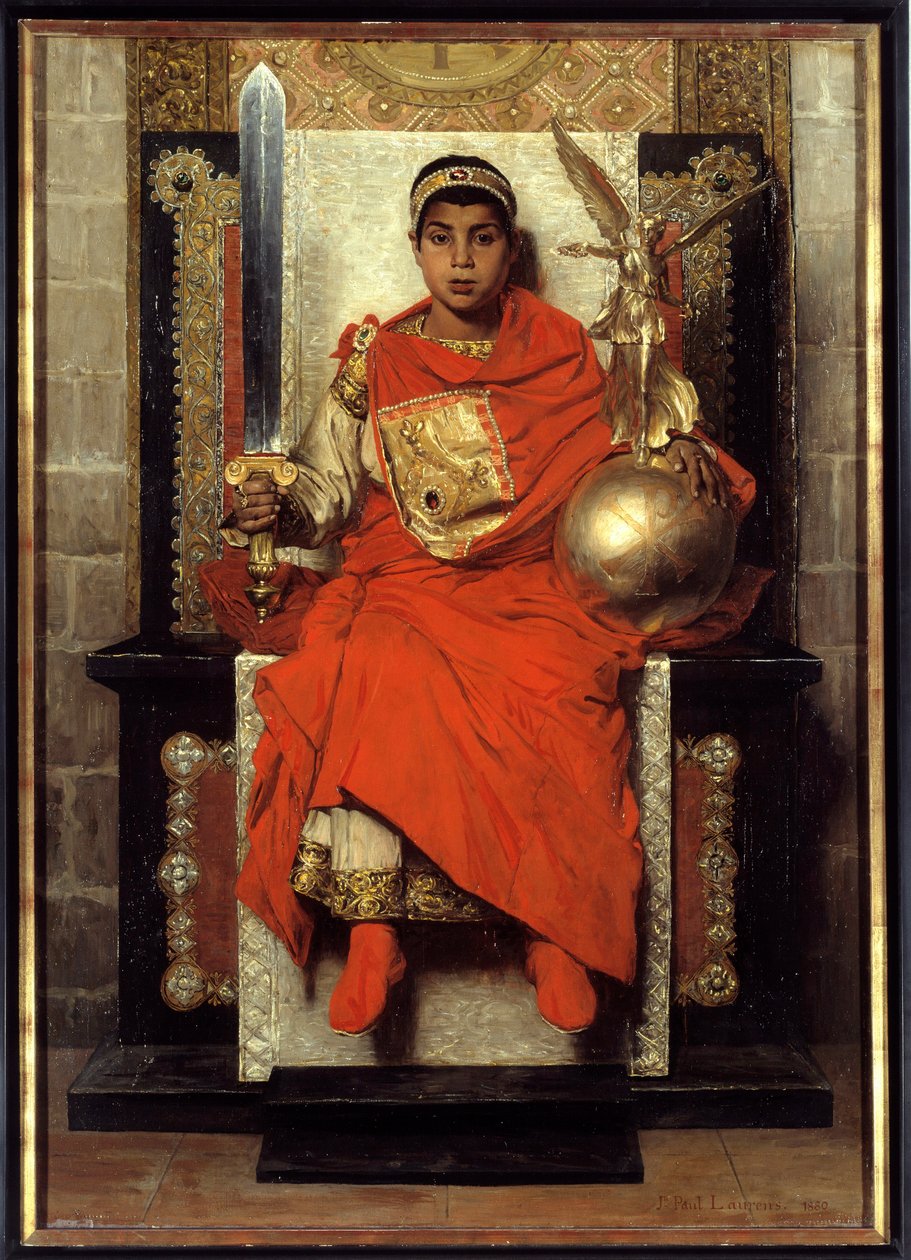 निचला साम्राज्य: फ्लेवियस होनोरियस (384-423)। पश्चिम के पहले सम्राट (395-423), बच्चे की पेंटिंग। जीन पॉल लॉरेन्स द्वारा पेंटिंग (1838-1921) द्वारा जीन पॉल लॉरेंस
