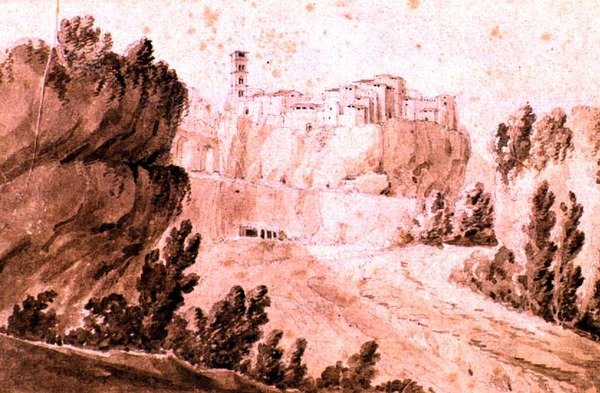 ब्रैकियानो शहर का दृश्य, c.1810 (कलम और सीपिया स्याही और कागज पर धो लें) द्वारा जीन थॉमस थिबॉल्ट