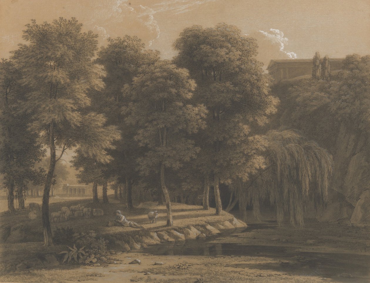 शेफर्ड के साथ क्लासिकल लैंडस्केप, 1803। द्वारा जीन विक्टर बर्टिन