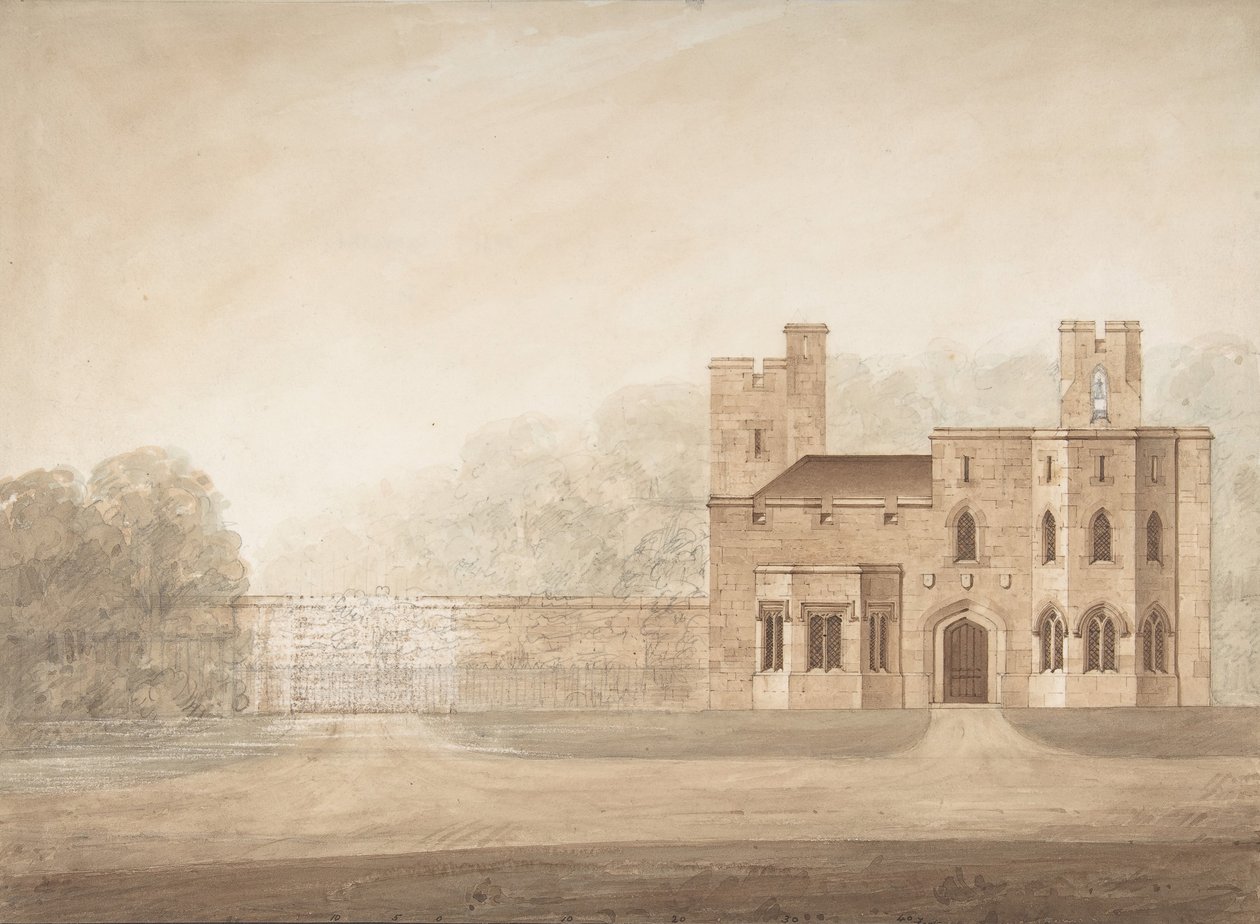 विंडसर कैसल, बर्कशायर, सीए में बिशप्सगेट लॉज के लिए डिज़ाइन। 1820-30। द्वारा जेफ़री वायटविल