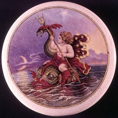 जेसी ऑस्टिन (1806-79), c.1850 द्वारा एक समुद्री अप्सरा के साथ चित्रित प्रैट वेयर पॉट ढक्कन द्वारा जेसी ऑस्टिन
