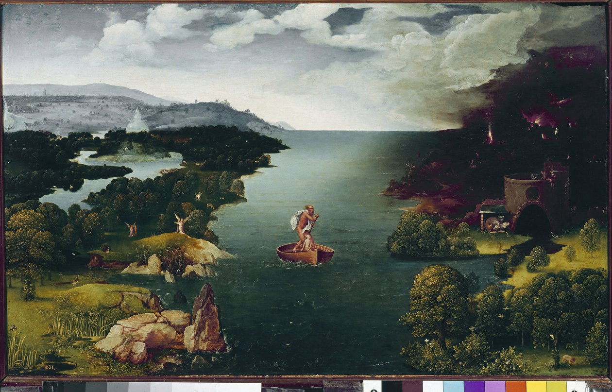 चारोन क्रॉसिंग द स्टाइक्स के साथ लैंडस्केप। (लकड़ी पर तेल, c.1515-1524) द्वारा जोआचिम पातिनिर