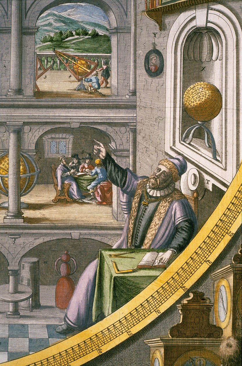Tycho Brahe (1546-1601) ने 40 साल की उम्र में, अपने खगोलीय उपकरणों के बीच, &39;एटलस मेजर&39; c.1630 (762147 भी देखें) से द्वारा जोन ब्लाउ