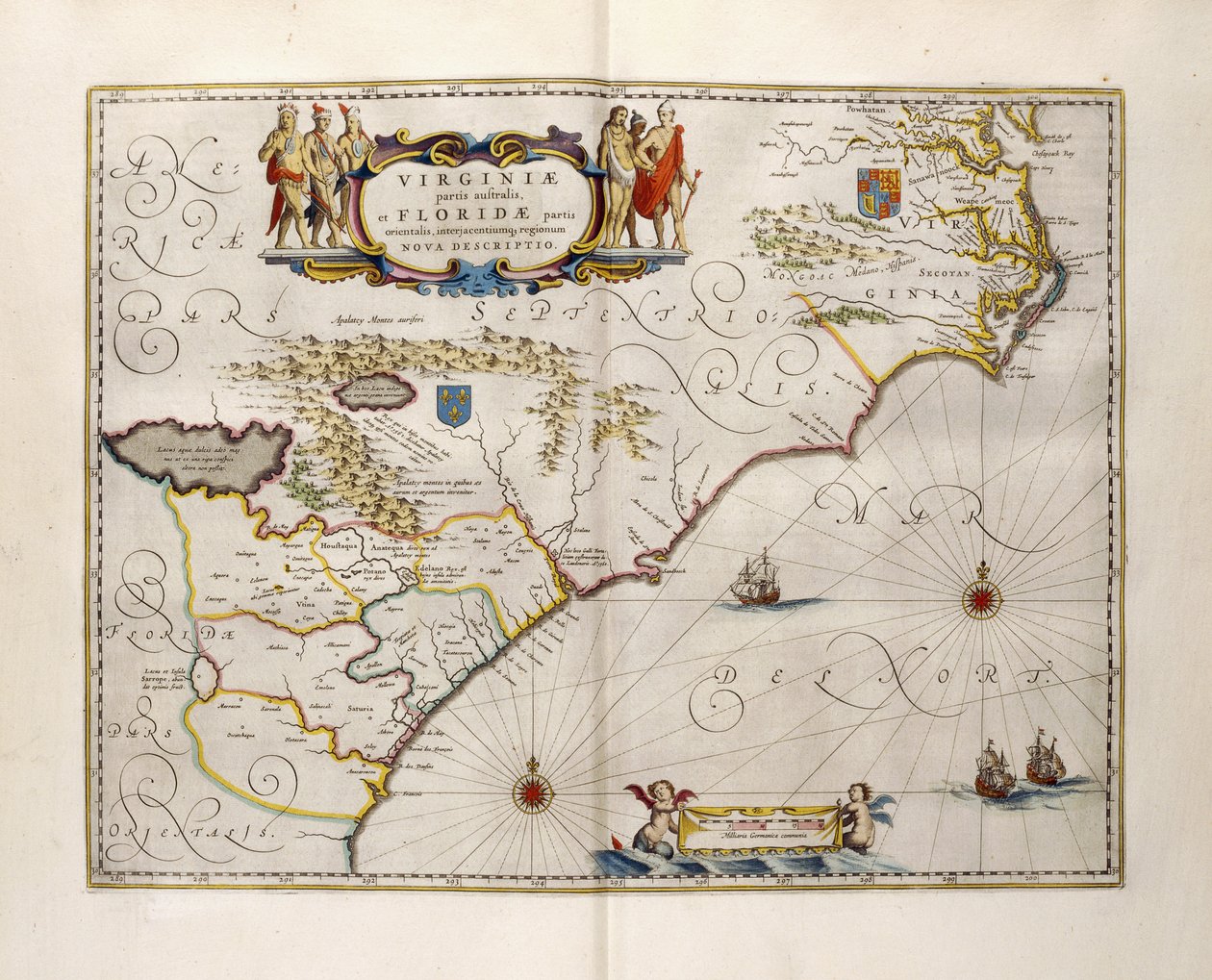 वर्जीनिया और फ्लोरिडा का मानचित्र, 1667 द्वारा जोन ब्लाउ