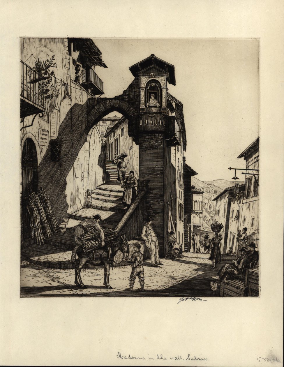 मैडोना इन द वॉल, सुबियाको, 1929 (ड्राईप्वाइंट एनग्रेविंग) द्वारा नौकरी निक्सन