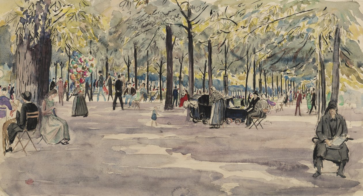 Tuileries Gardens, Paris, c.1925 (कागज पर स्याही और wc) द्वारा नौकरी निक्सन
