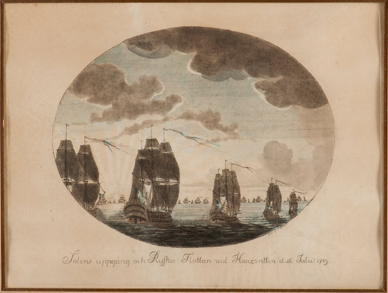 26 जुलाई 1789 को ऑलैंड का नौसैनिक युद्ध, c. 1790. द्वारा जोहान पेट्टर क्यूमेलिन