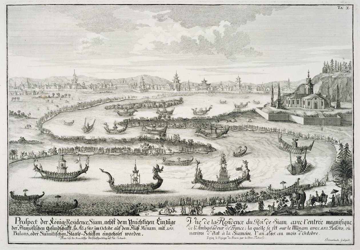 सियाम के निवास का राजा, जोहान एडम डेल्सनबाख (1687-1765), 1721 द्वारा उत्कीर्ण &39;एक ऐतिहासिक वास्तुकला का डिजाइन&39; द्वारा एर्लाच के जोहान बर्नहार्ड फिशर