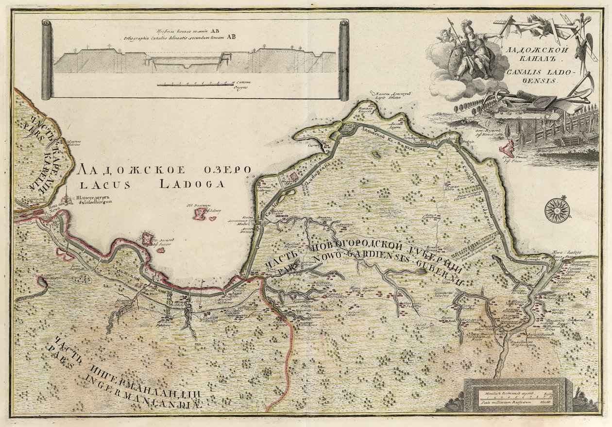 लाडोगा नहर का मानचित्र (1741-42) द्वारा जोहान एलियास ग्रिममेल
