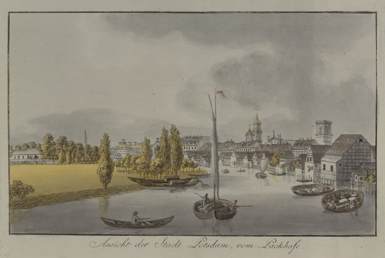 पोट्सडैम का दृश्य, सी। 1796 (हाथ के रंग का उत्कीर्णन) द्वारा जोहान फ्रेडरिक नागल