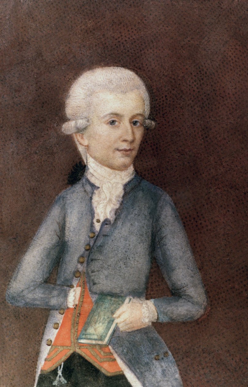 वोल्फगैंग अमेडस मोजार्ट, c.1780 (लघु) (गौचे, स्वभाव, चर्मपत्र) द्वारा जोहान नेपोमुक डेला क्रो