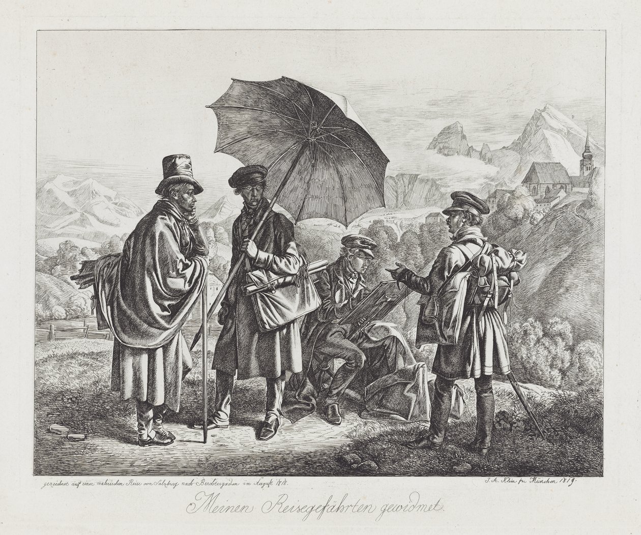आर्टिस्ट ऑन द जर्नी, पब। 1819 द्वारा जोहान एडम क्लेन