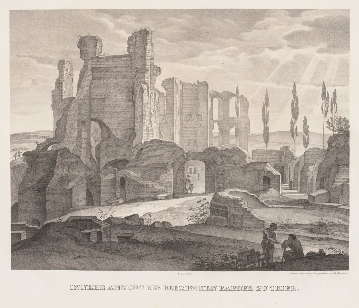 ट्रायर में रोमन स्नान का आंतरिक दृश्य, 1826। द्वारा जोहान एंटोन रामबौक्स