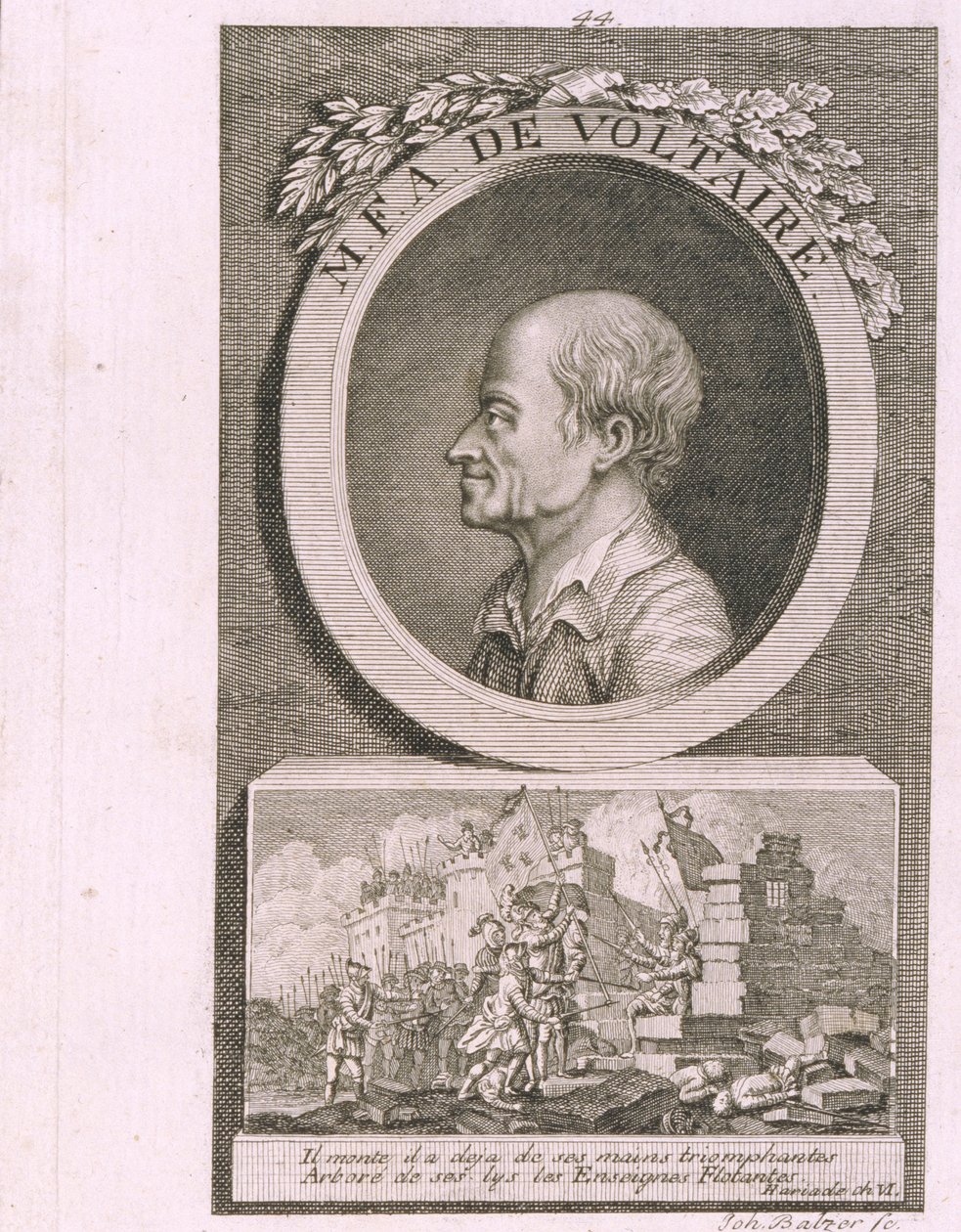 लेखक, निबंधकार और दार्शनिक फ्रेंकोइस मैरी एरोएट डे वोल्टायर 1694-1778 का चित्र द्वारा जोहान बेलजर