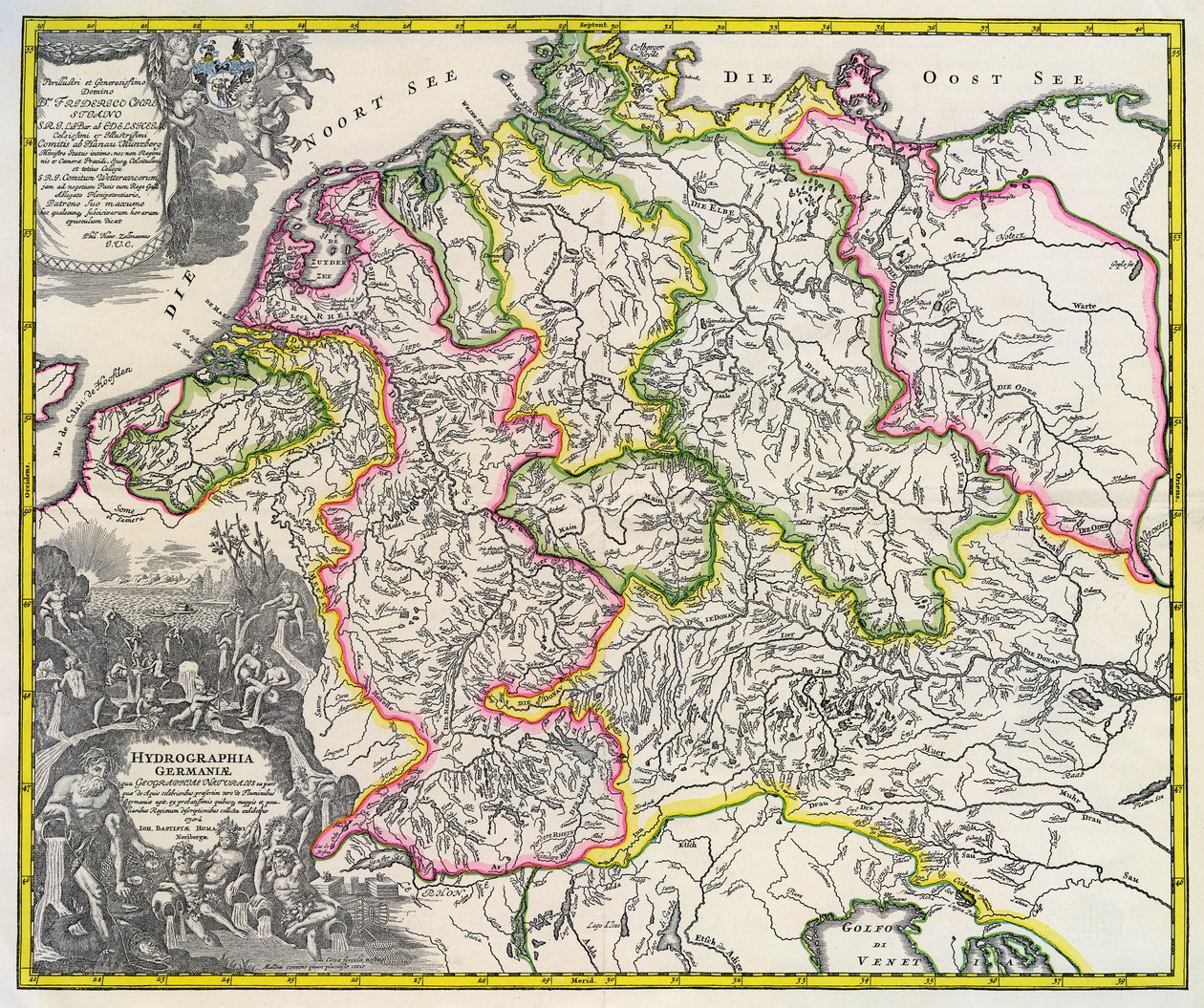 जर्मनी का हाइड्रोग्राफिक मानचित्र, लगभग 1720 (उत्कीर्णन) द्वारा जोहान बैप्टिस्टा होमन