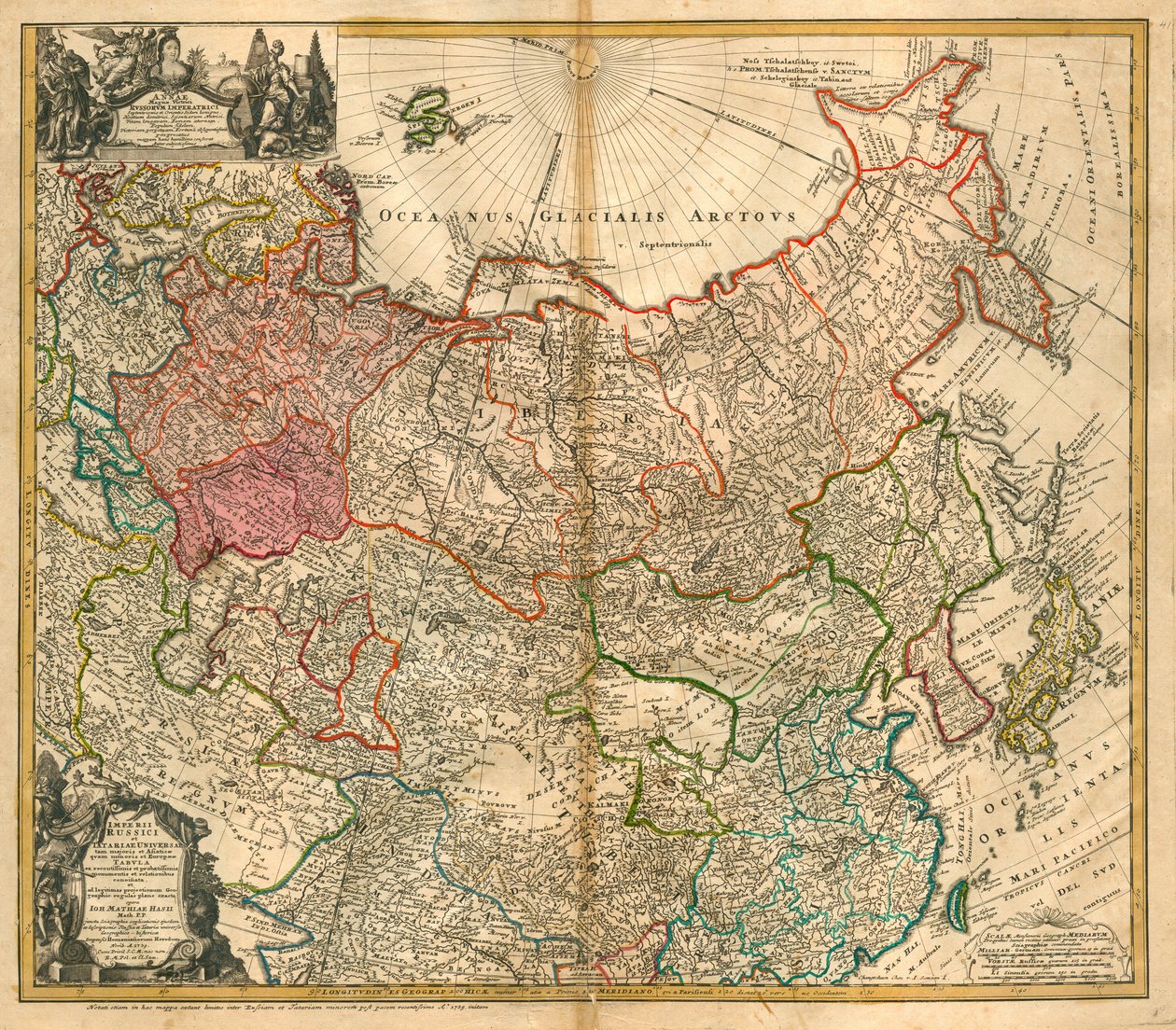 रूस, रूसी साम्राज्य के मानचित्र और Tartary के पूरे से दोनों बड़े और एशियाई की तुलना में छोटे और द्वारा जोहान बैप्टिस्टा होमन