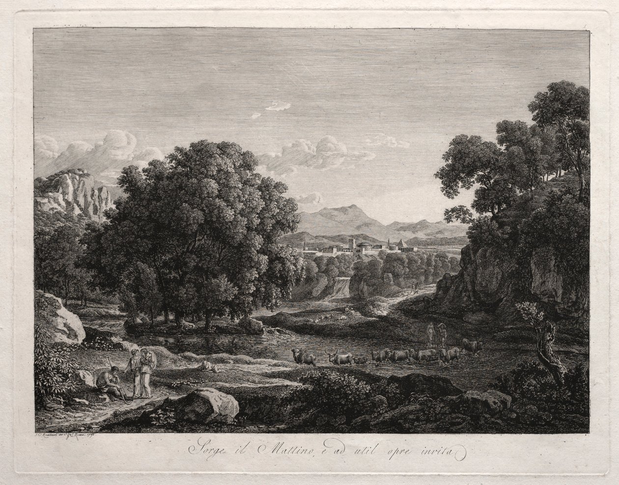वीर लैंडस्केप: कैटल क्रॉसिंग द रिवर, 1795। द्वारा जोहान क्रिश्चियन रेनहार्ट