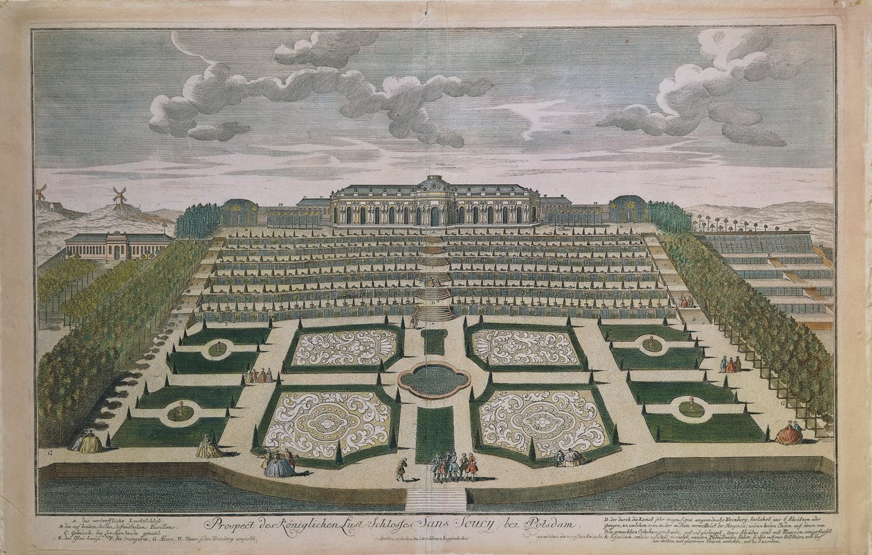 Sanssouci कैसल, पॉट्सडैम, जर्मनी का परिप्रेक्ष्य दृश्य द्वारा जोहान डेविड शेलीन