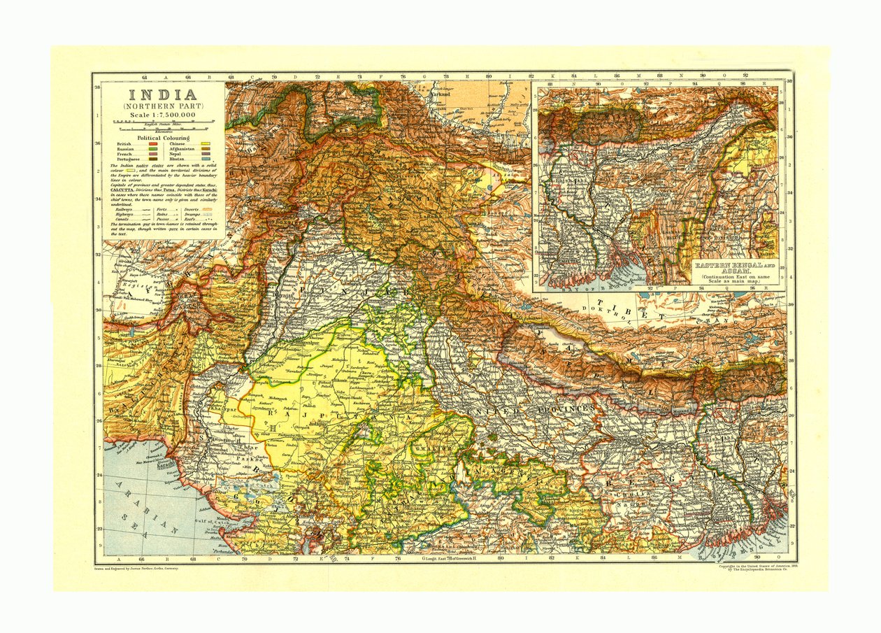भारत का नक्शा उत्तरी भाग, c1910 द्वारा जोहान जॉर्ज जस्टस पर्थेस
