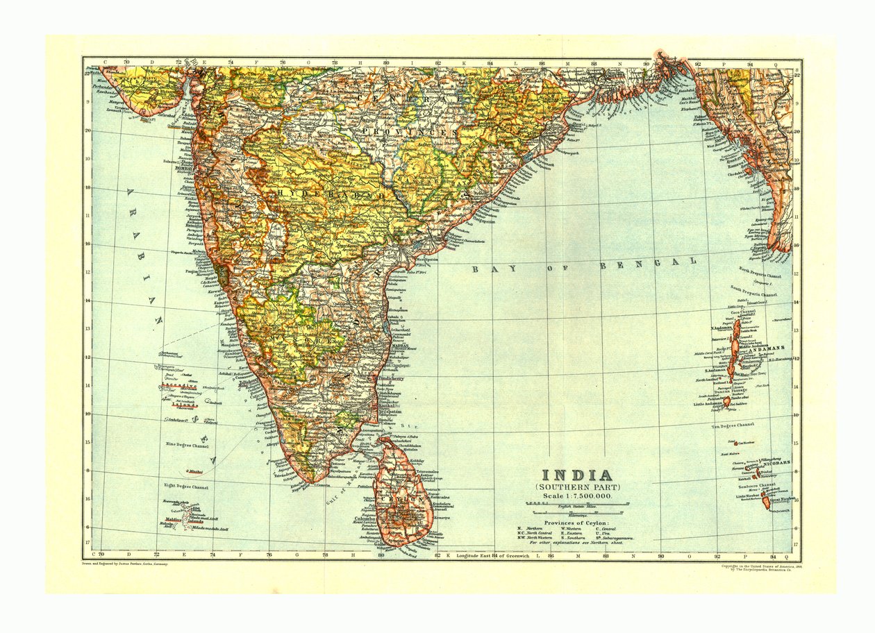 भारत के दक्षिणी भाग का मानचित्र, c1910 द्वारा जोहान जॉर्ज जस्टस पर्थेस