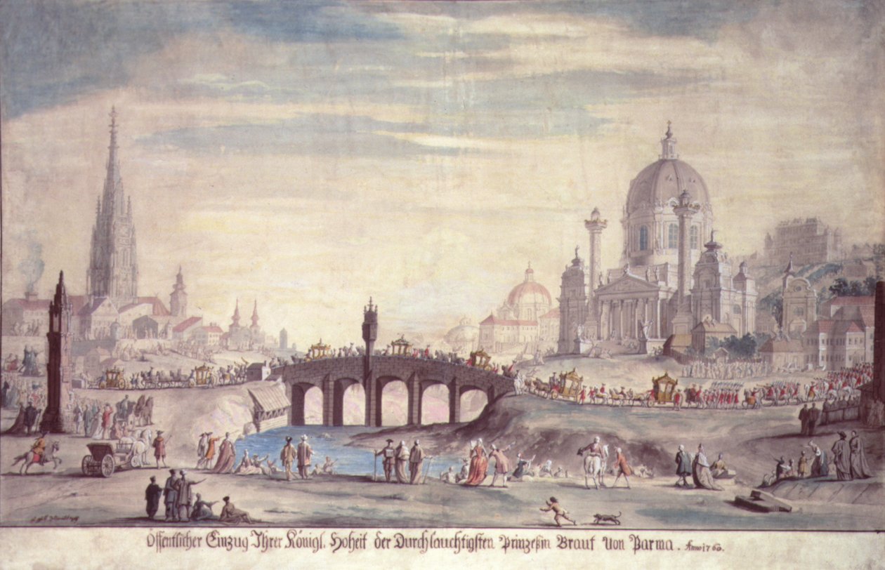 ऑस्ट्रिया के जोसेफ द्वितीय (1741-90) की परमा पत्नी की उसकी शाही महारानी राजकुमारी इसाबेला की सार्वजनिक उपस्थिति, 1760 द्वारा जोहान Gfall