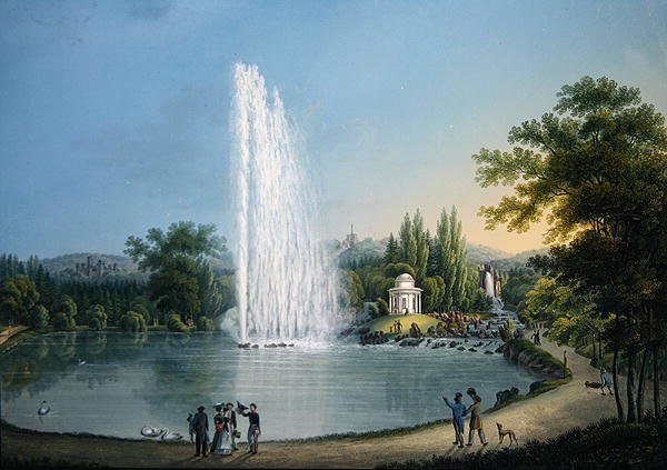द ग्रेट फाउंटेन, c.1820 (कलर लिथो) द्वारा जोहान हेनरिक ब्लुलर