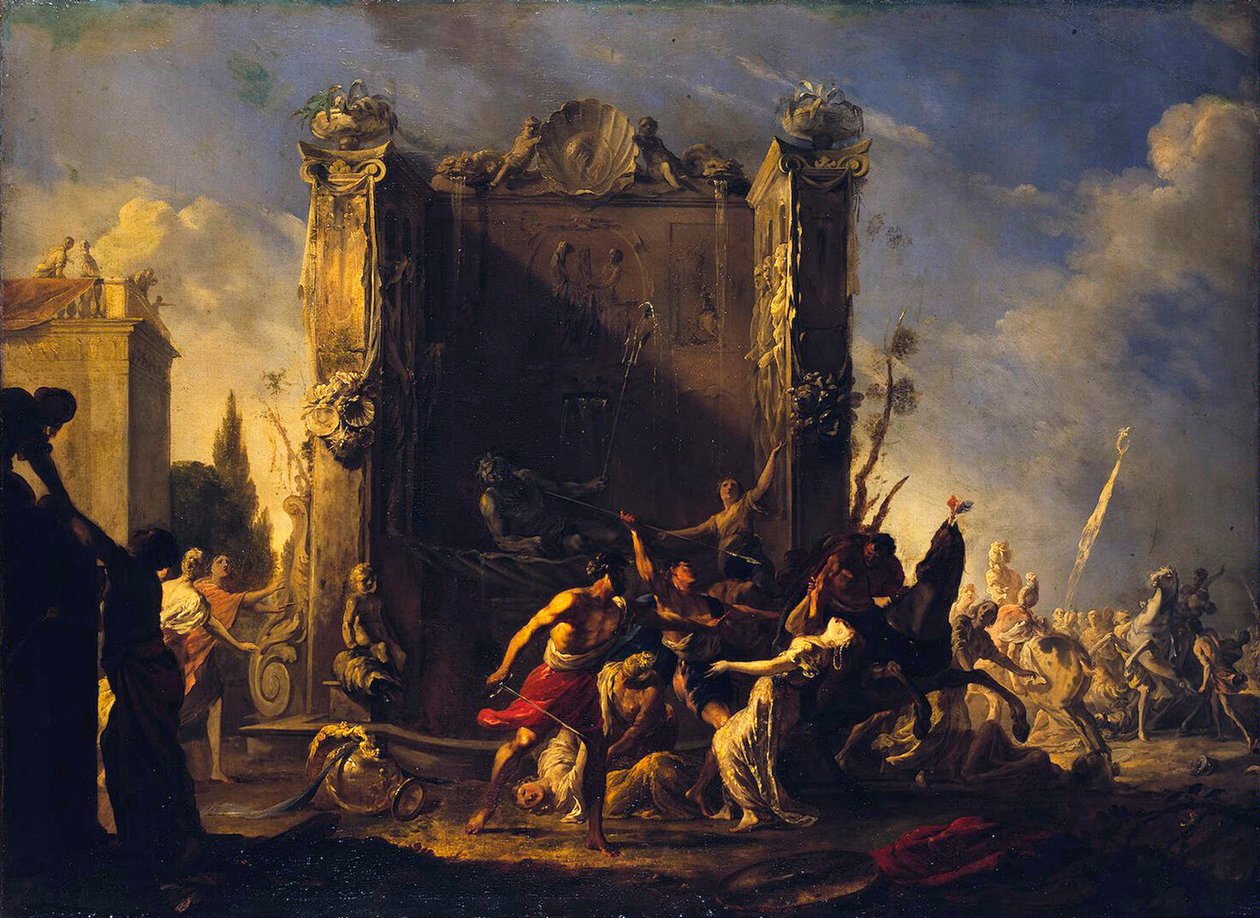 सबाइन महिलाओं का बलात्कार, 1630-1640। द्वारा जोहान हेनरिक शोएनफेल्ड