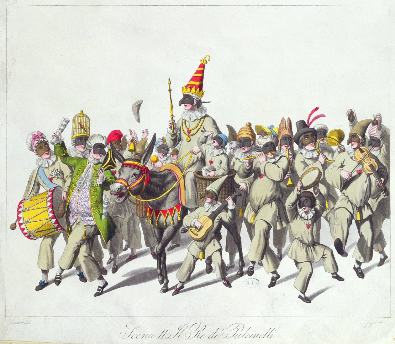 रोमन कार्निवल के दौरान किंग पंच का जुलूस, 19 वीं सदी की शुरुआत (रंग उत्कीर्णन) द्वारा जोहान हेनरिक स्टुमेर