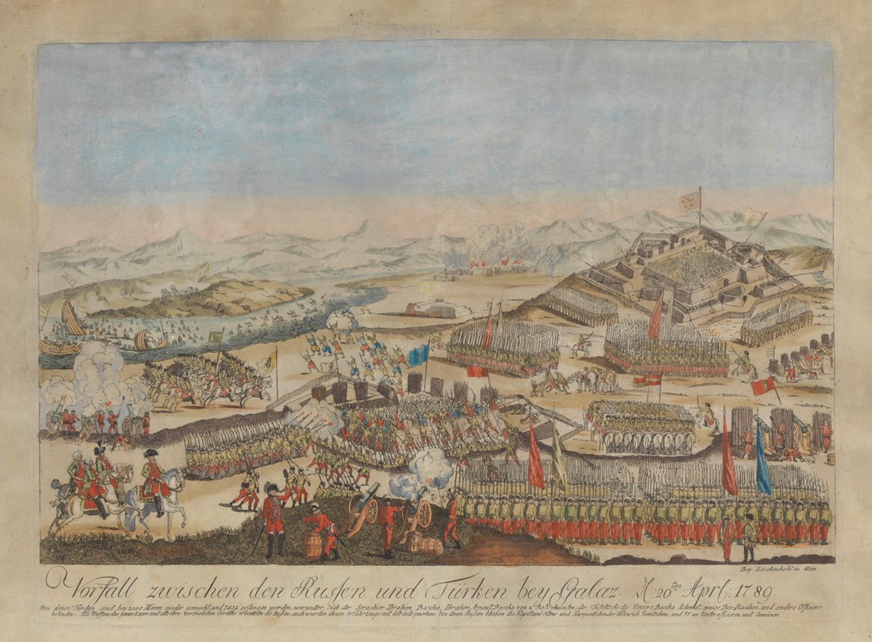 20 अप्रैल, 1789, 1789 को गलता में रूसी और तुर्क सेनाओं के बीच की घटना। द्वारा जोहान हिरोनिमस लोसेचनकोहल