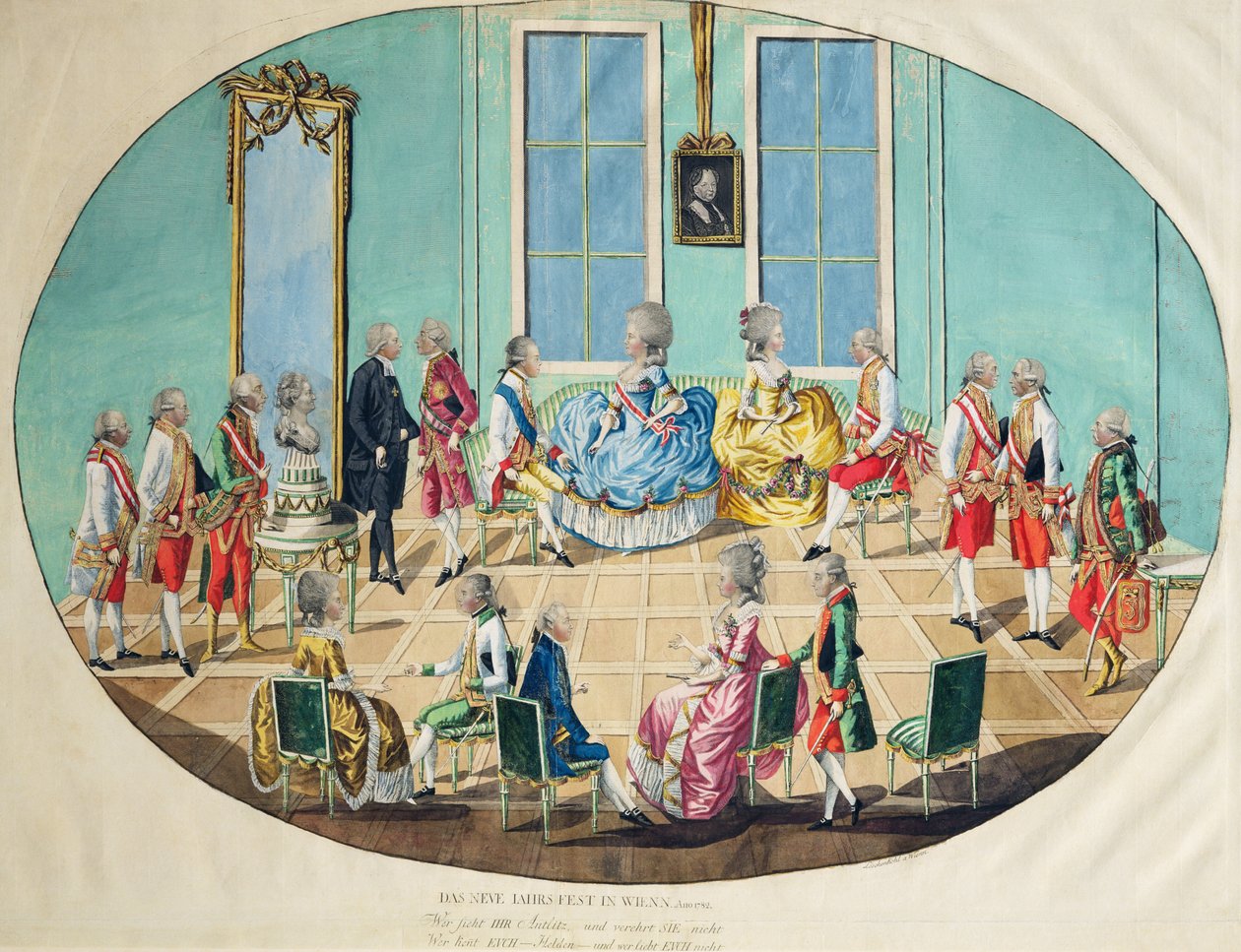 1782 में वियना में नए साल का जश्न, 1783 (wc के साथ तांबे की नक्काशी) द्वारा जोहान हिरोनिमस लोसेचनकोहल