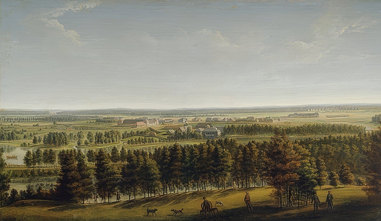 Gatchina से महल पार्क का दृश्य। 1790s द्वारा जोहान जैकब मेट्टेनलेटर