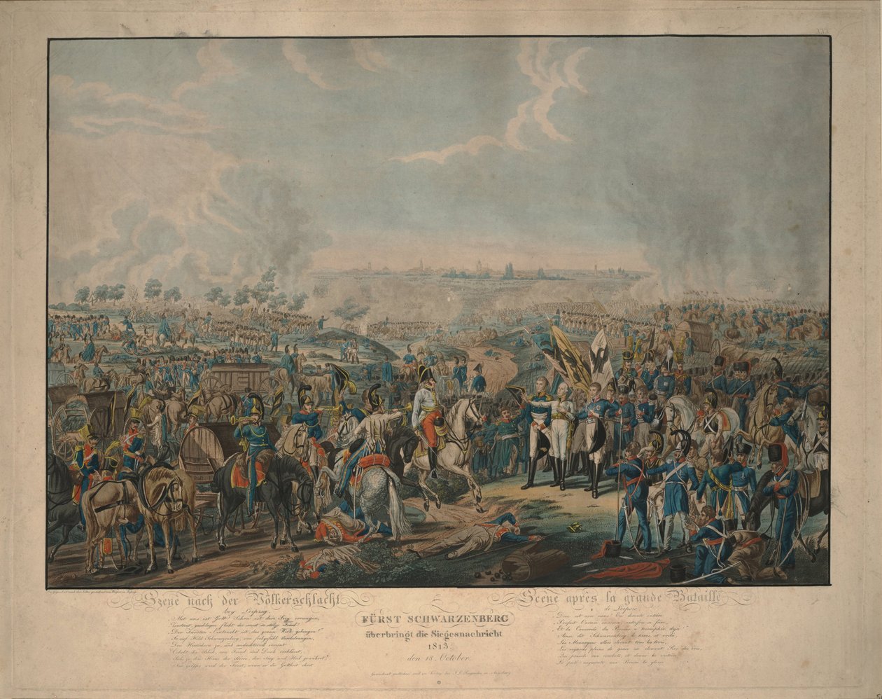 राष्ट्रों की लड़ाई के बाद: राजकुमार श्वार्ज़ेनबर्ग 18 अक्टूबर, 1813 को जीत की खबर लाते हुए द्वारा जोहान लोरेंज रगेंडास द यंगर