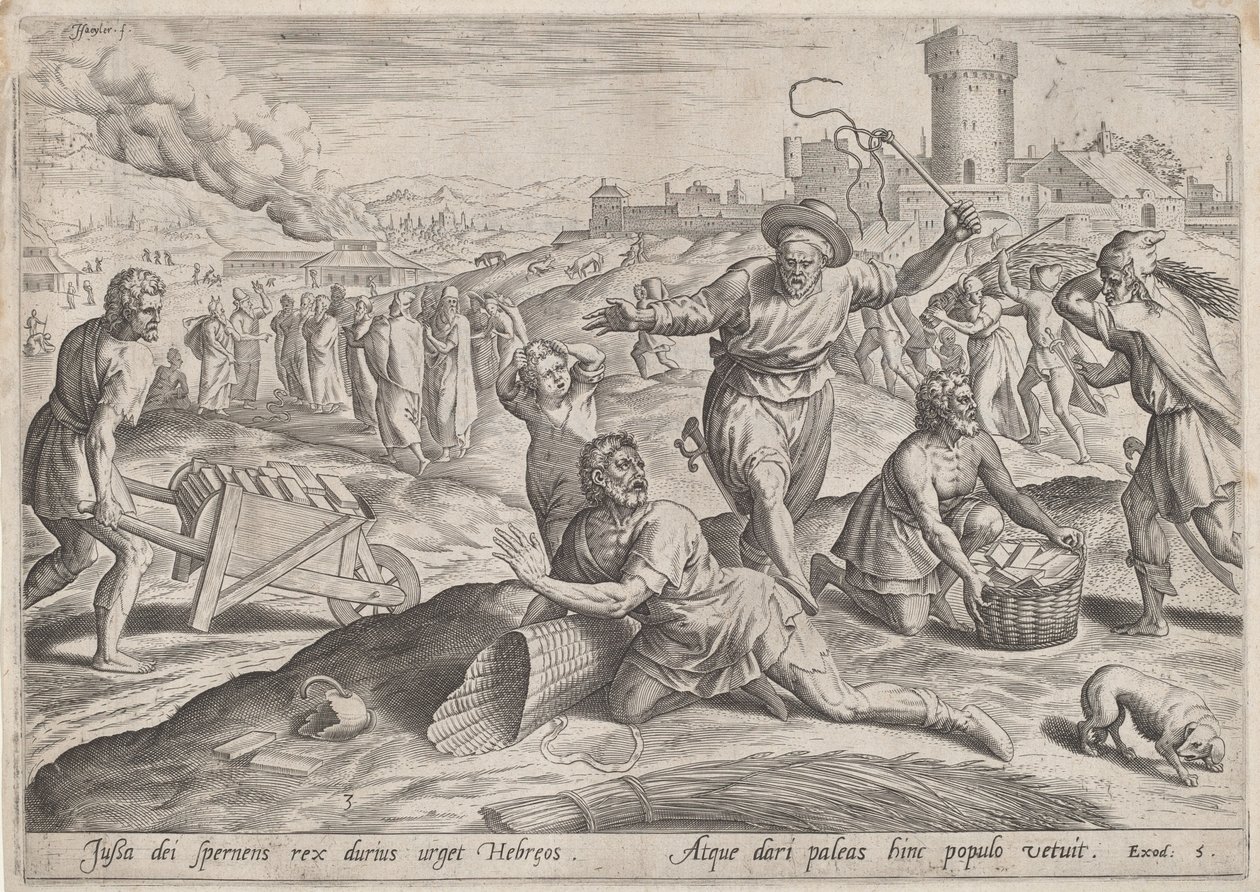 इस्राएलियों की पिटाई करने वाले फिरौन के कार्यपालक, c.1585। द्वारा जोहान सदेलर I