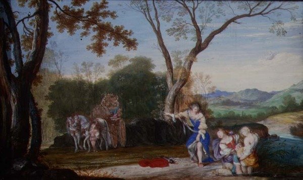 रिनाल्डो का अपहरण (पैनल पर रखी चर्मपत्र पर गौचे) द्वारा जोहान विल्हेम बौर
