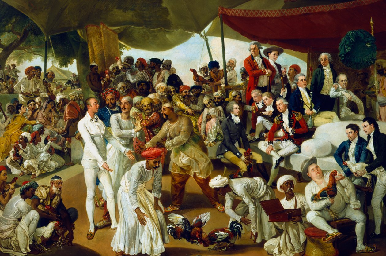 कर्नल मोर्डौंट, लखनऊ, भारत में 1790 में एक मुर्गा लड़ाई देख रहे थे द्वारा जोहान जोसेफ ज़ॉफ़नी