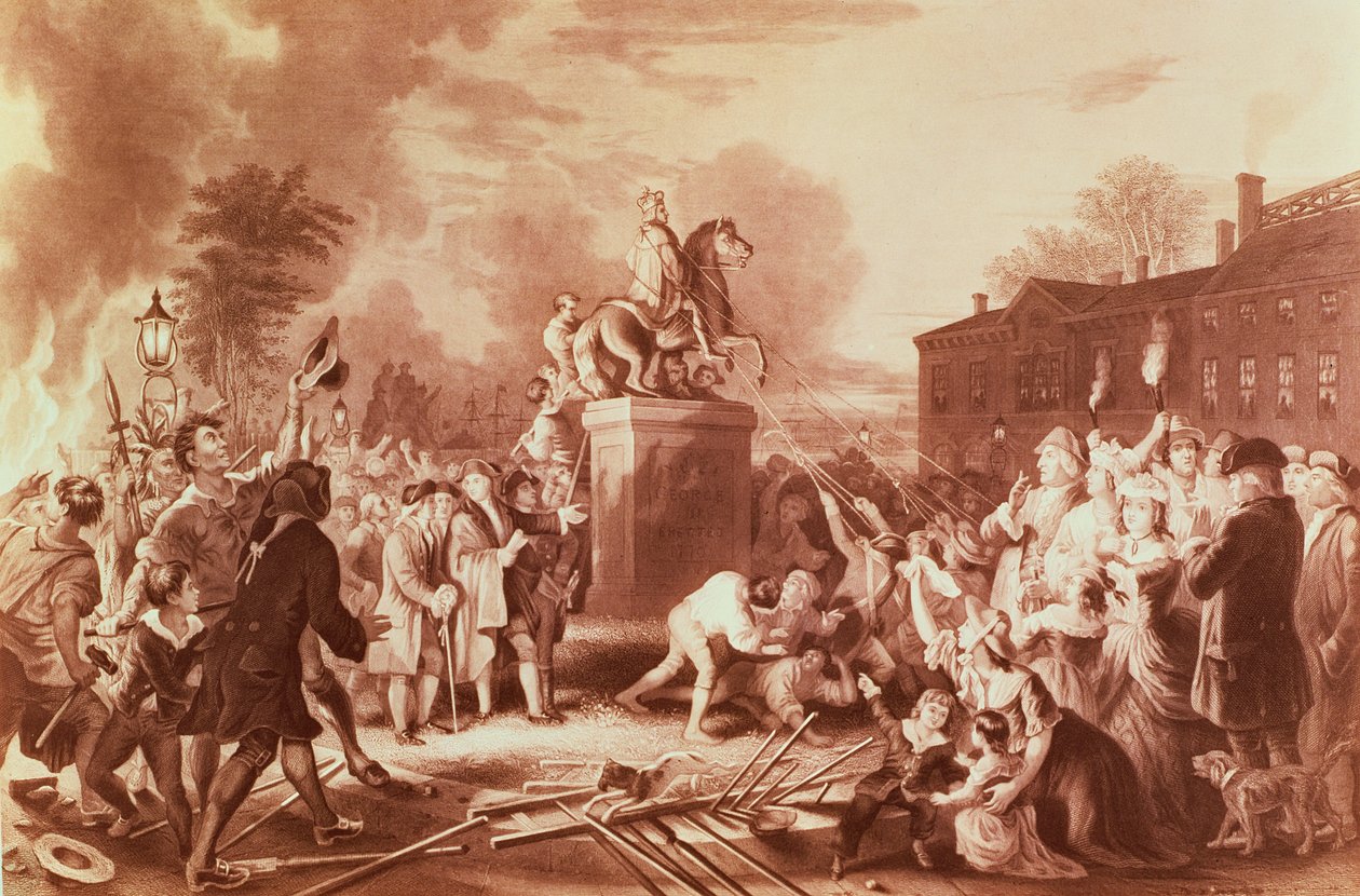 1776 में बॉलिंग ग्रीन में जॉर्ज III की प्रतिमा को खींचकर जॉन सी। मैकरे द्वारा उकेरा गया द्वारा जोहान्स एडम साइमन ओर्टेल