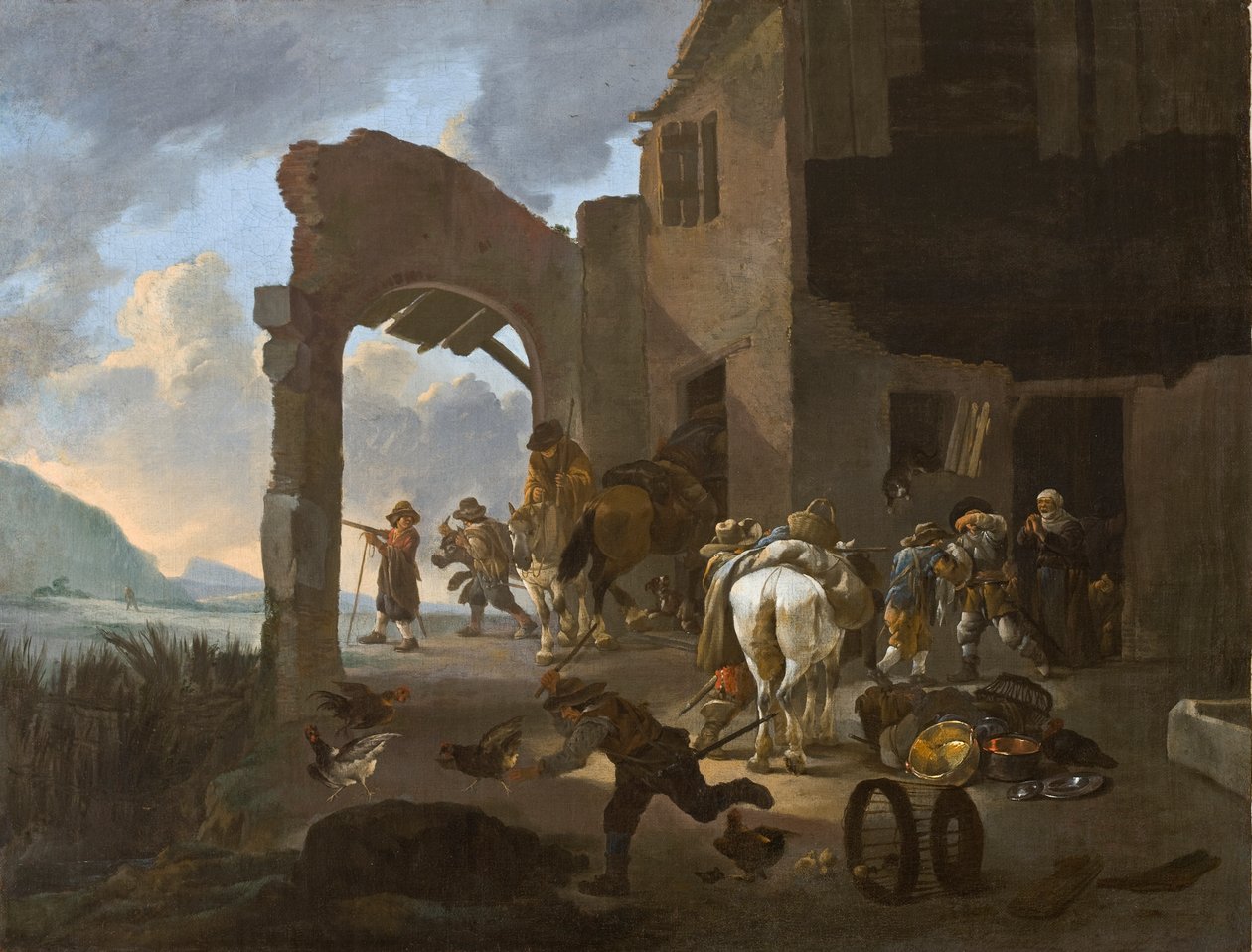 एक किसान परिवार को लूटते सैनिक, C.1650 द्वारा जोहान्स लिंगेलबैक