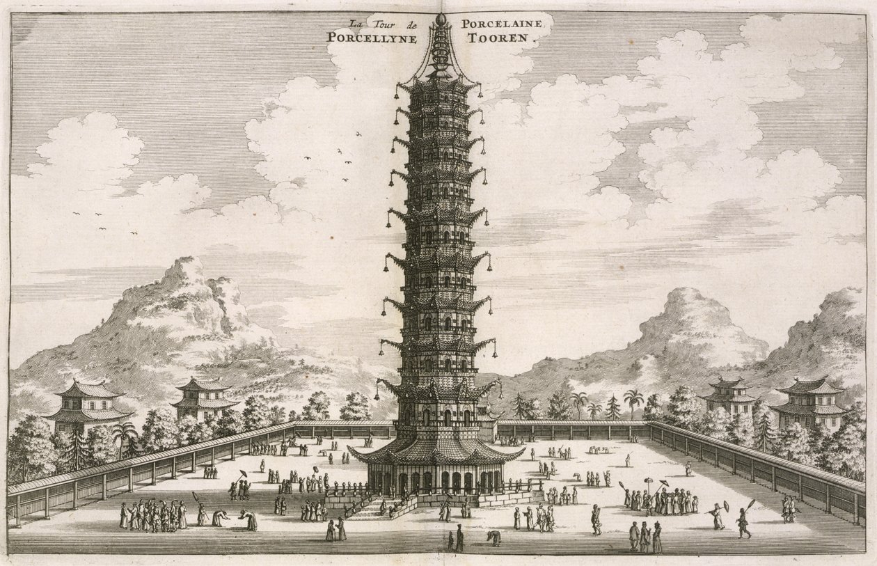 चीनी दूतावास टॉवर, एक डच दूतावास के चीन के खाते से, 1665 जोहान्स न्योहहोफ द्वारा लिखित और सचित्र, जैकब वैन मेर्स द्वारा द्वारा जोहान्स नेहॉफ़