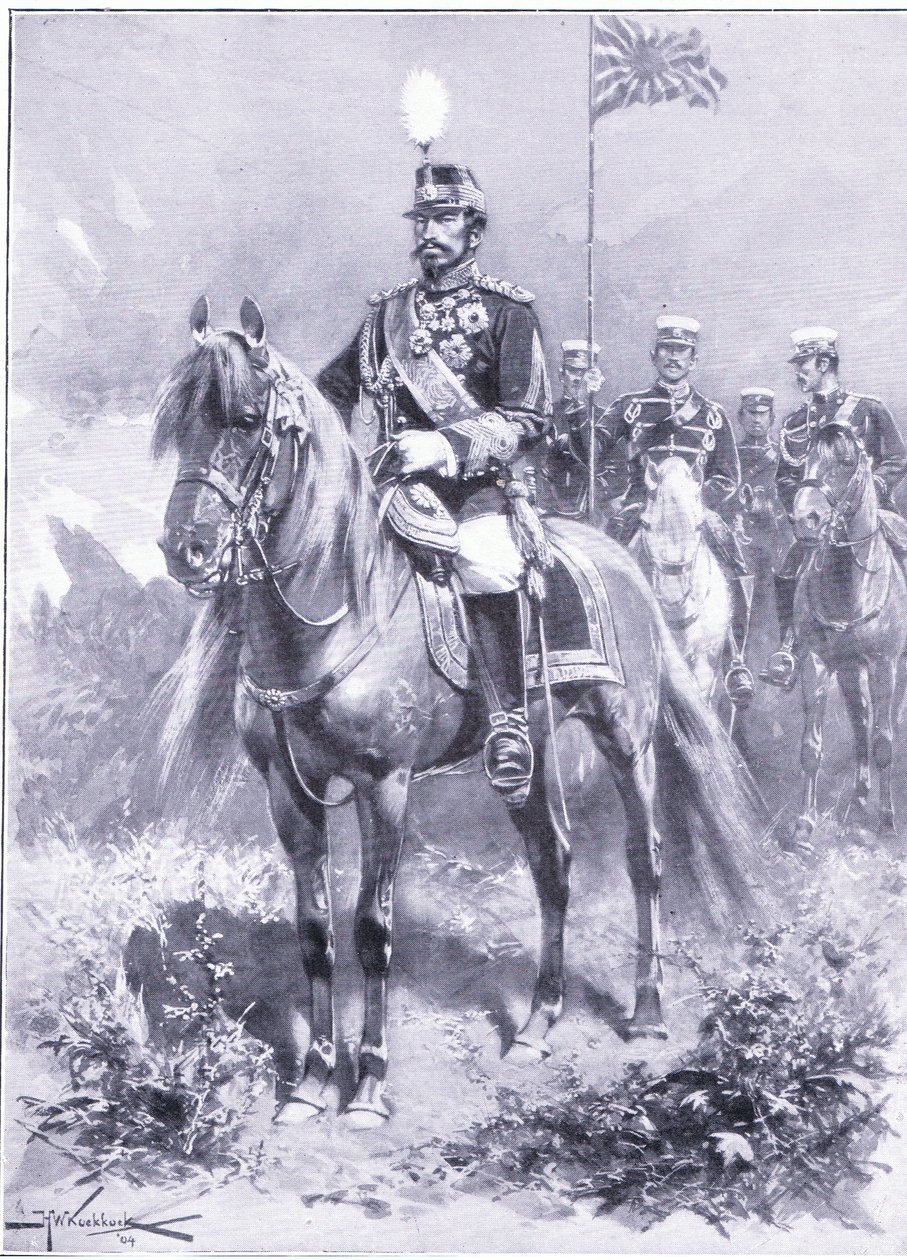 उनकी शाही महिमा: जापान के सम्राट, रूसो-जापानी युद्ध खंड 1, c.1900 के इतिहास से चित्रण द्वारा जोहान्स हरमन बारेंड कोएकोक