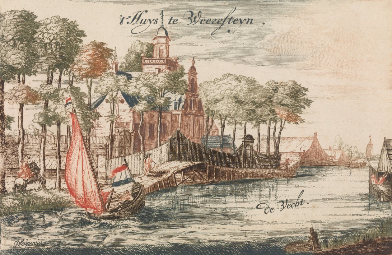 वेचट नदी के किनारे 't Huys Weeresteyn': Tooneel Der Main Dutch Houses, En ..., nd. द्वारा जोहान्स ल्यूपेनियस