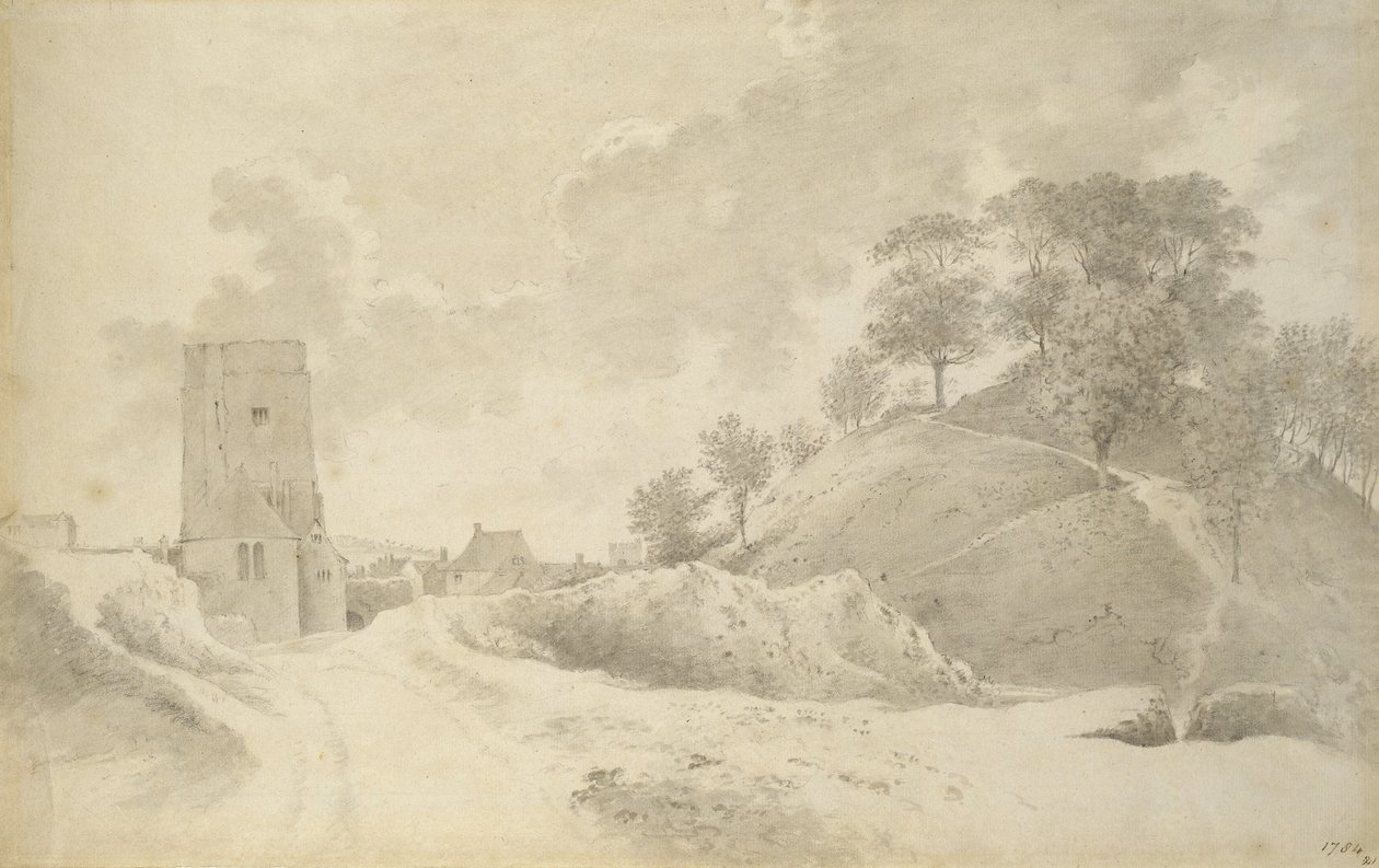 ऑक्सफोर्ड कैसल और कैसल टीला, 27 मई 1784 (ग्रेफाइट पर ग्रे धो) द्वारा जॉन बैपटिस्ट मालचिर