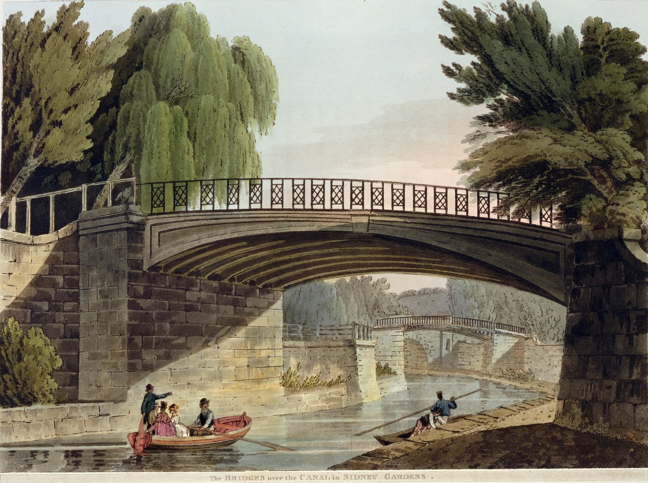 सिडनी हिल्स में नहर के ऊपर पुल, जॉन हिल (1770-1850) पब द्वारा उत्कीर्ण &39;बाथ इलस्ट्रेटेड ऑफ़ द सीरीज़ ऑफ़ सीज़&39; से। विलियम मिलर द्वारा, 1805 (एक्वाटिंट) द्वारा जॉन क्लाउड नटेस